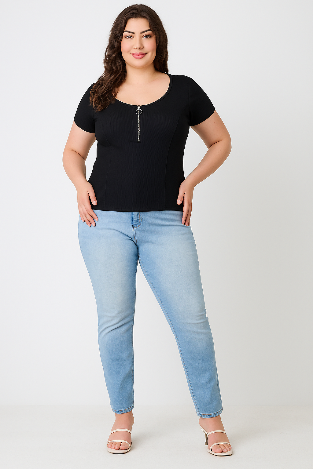 Cali Zip Front Fitted Stretch Top JK18850-T