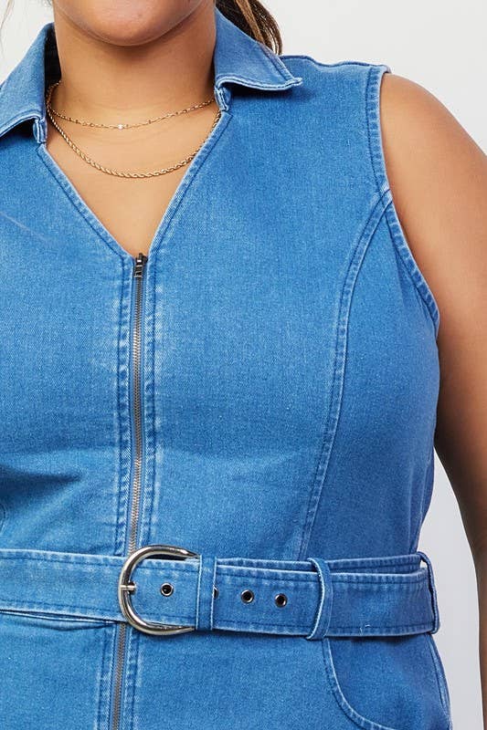 Washed Denim Zipper Dress