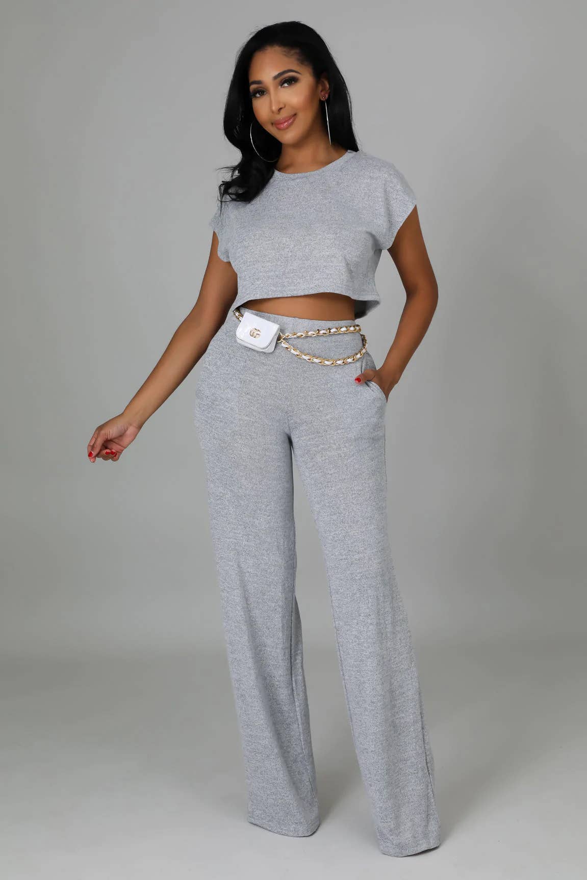 Crop Top & Wild Leg Pants Set.
