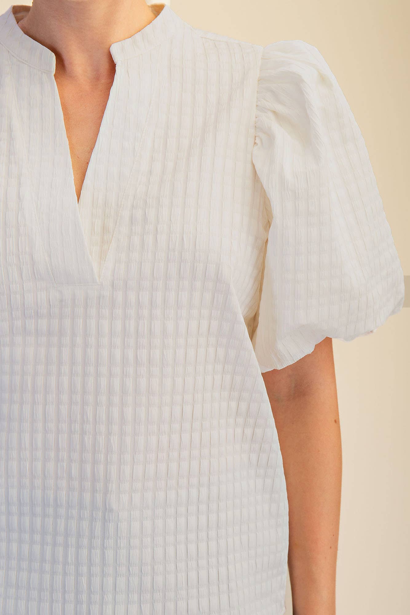 Puff Sleeve Top Textured Fabric By Glam Apprarel