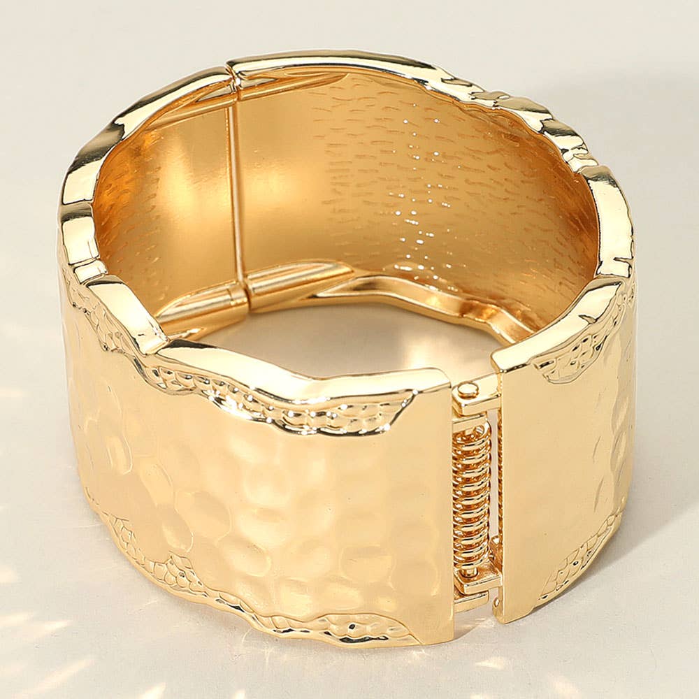 Hammered Metal Wide Hinged Bangle Bracelet