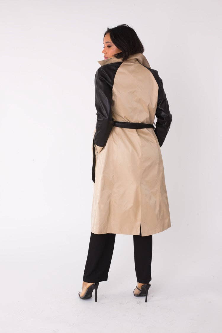 Two-Tone Leather Sleeve Trench