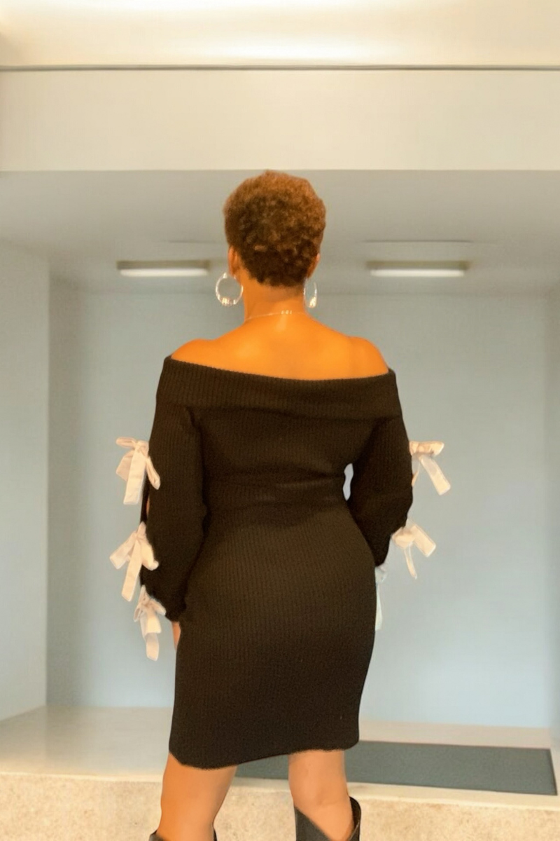 Keke- Off the shoulder Sweater Dress With Bowties. Party, Cocktail, Fall Dress