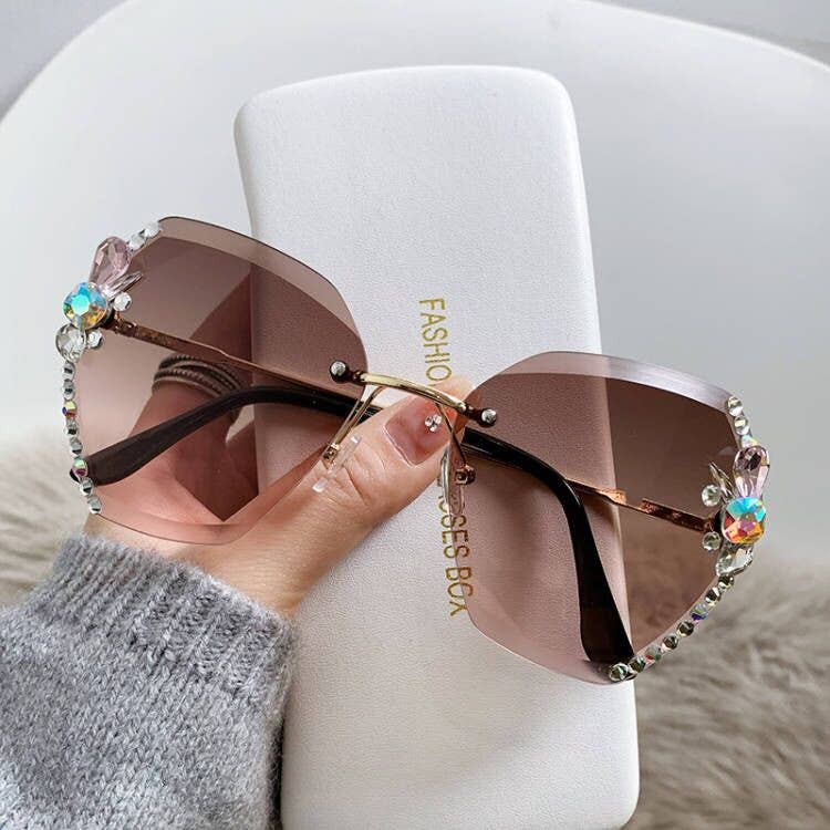 Trendy UV400 Polygon Sunglasses With Rhinestones