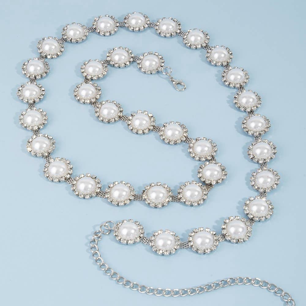 Pearl And Rhinestone Disc Chain Belt