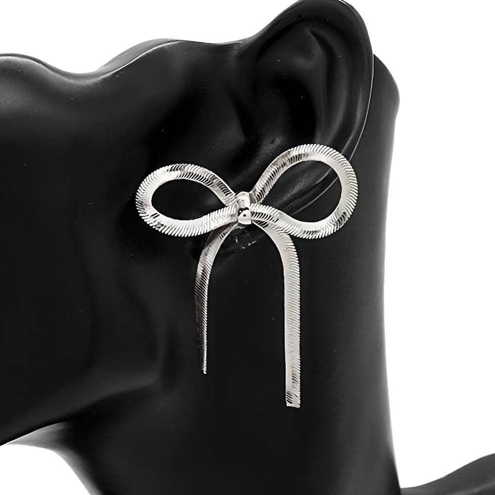 Metal Bow Ribbon Snake Chain Earrings