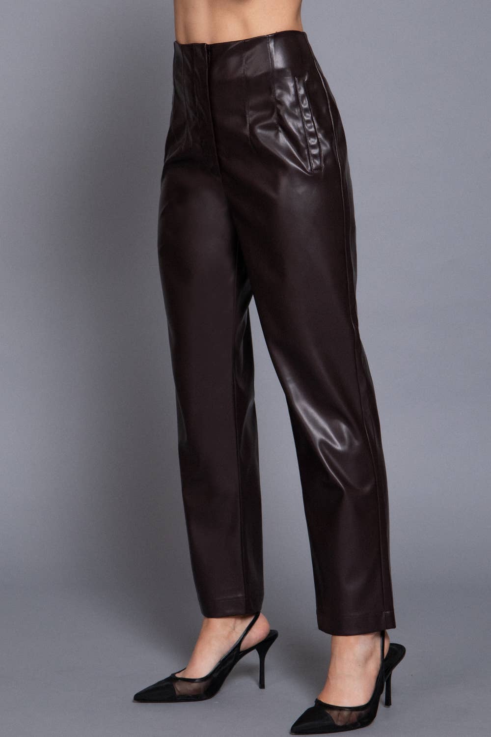 Monaco Hight Waist Slim Fit Vegan Leather Long Pants