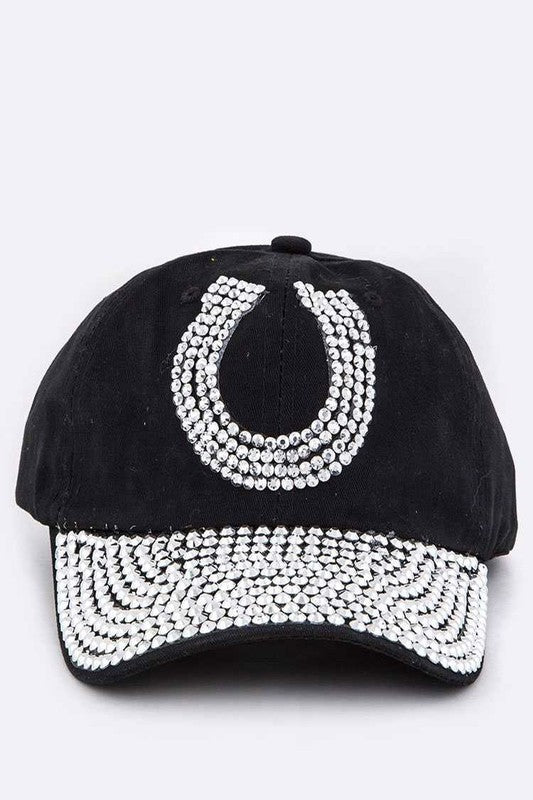 Horse Shoe Crystal Embellished Cotton Cap