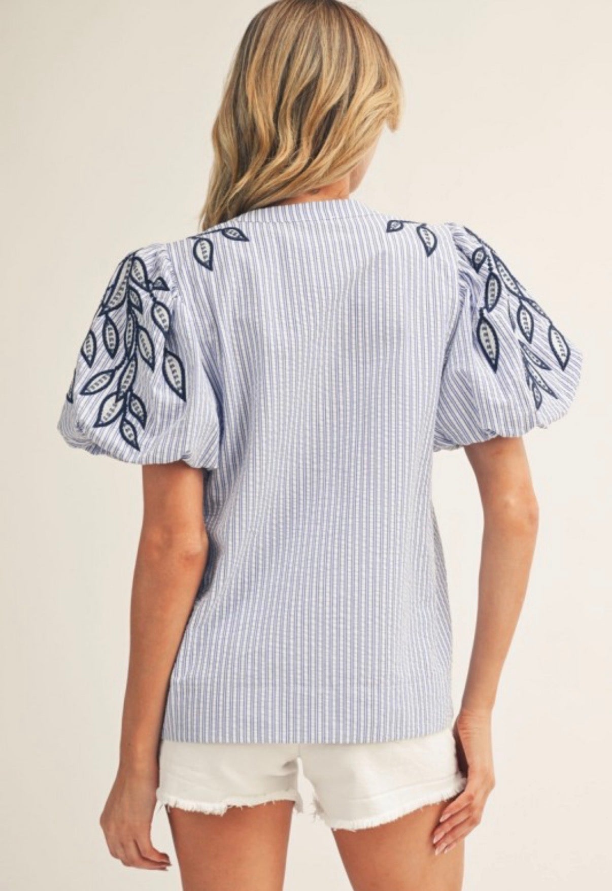 Kayla Embroidered Seersucker Top