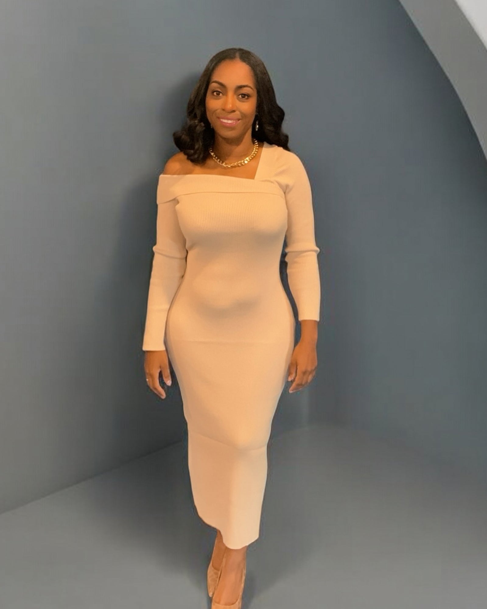 Teika Off-Shoulder Sweater Dress Midi Essence and Solomon Teika Off-Shoulder Sweater Dress Midi Essence and Solomon