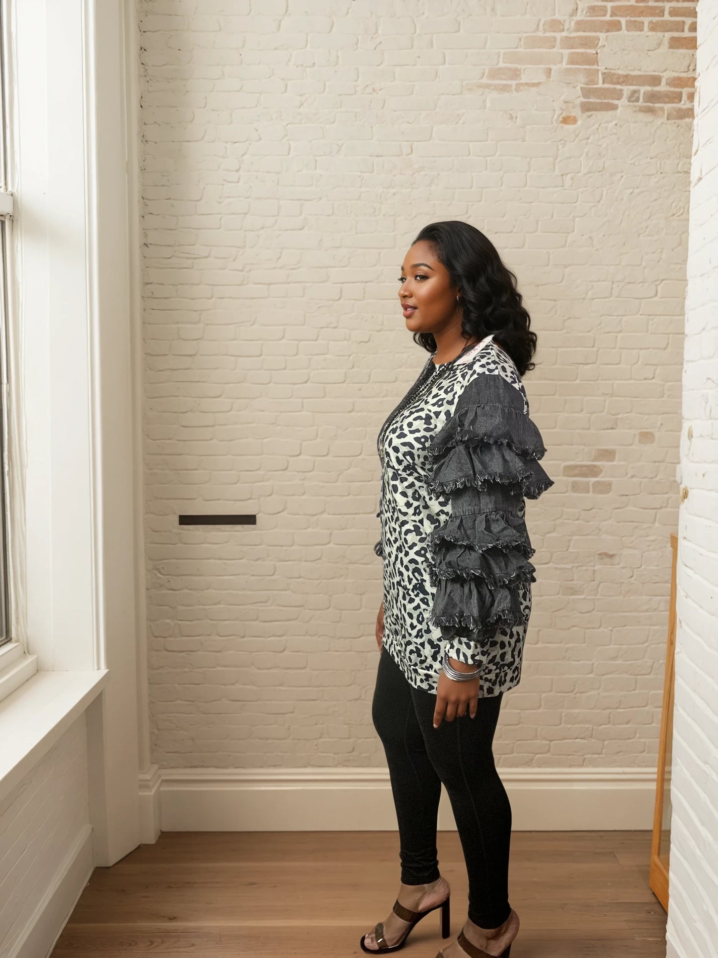 Ruffled Sleeve Sweatshirt Tunic