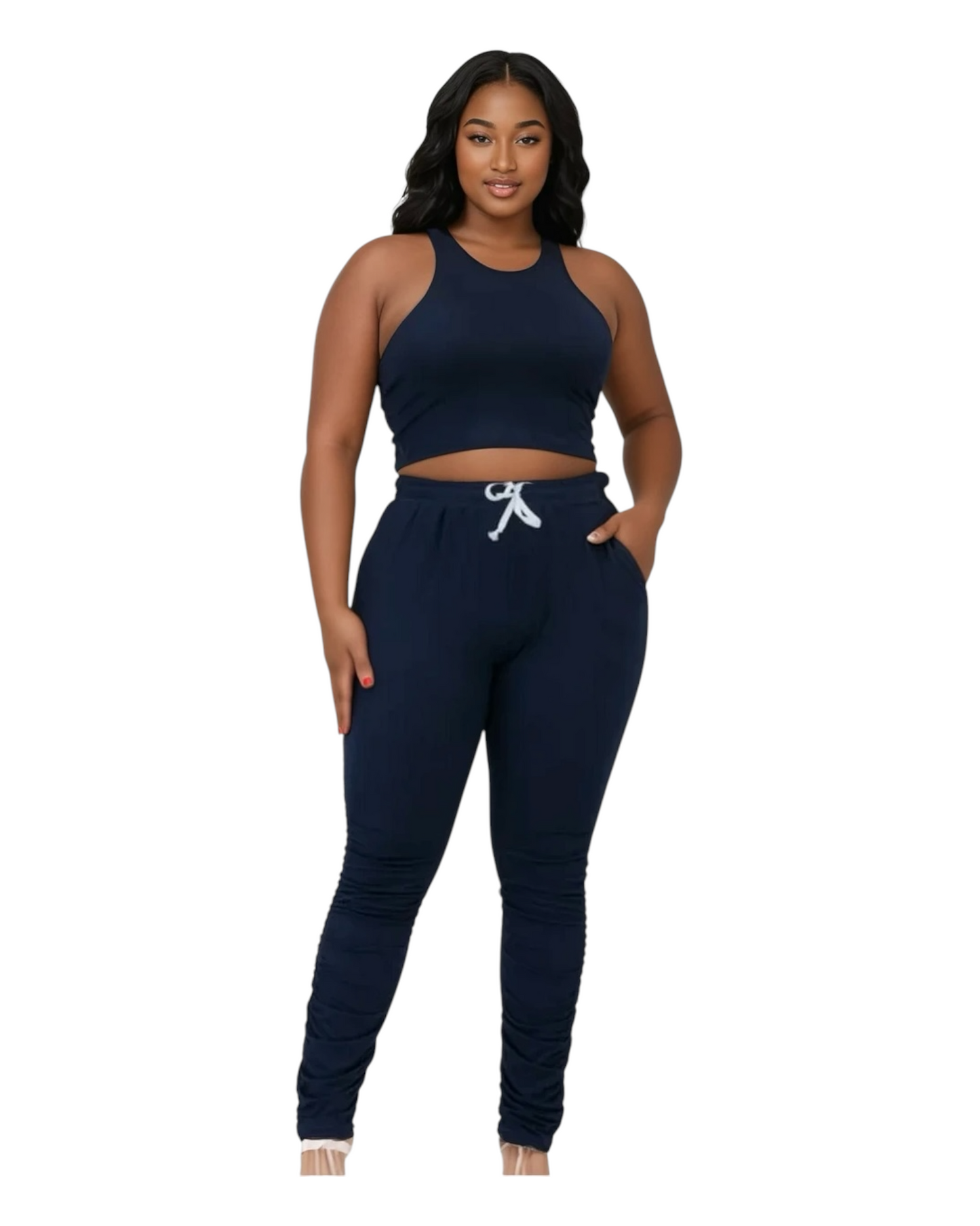 Plus Size Crop Tank Top & Ruched Pants Set