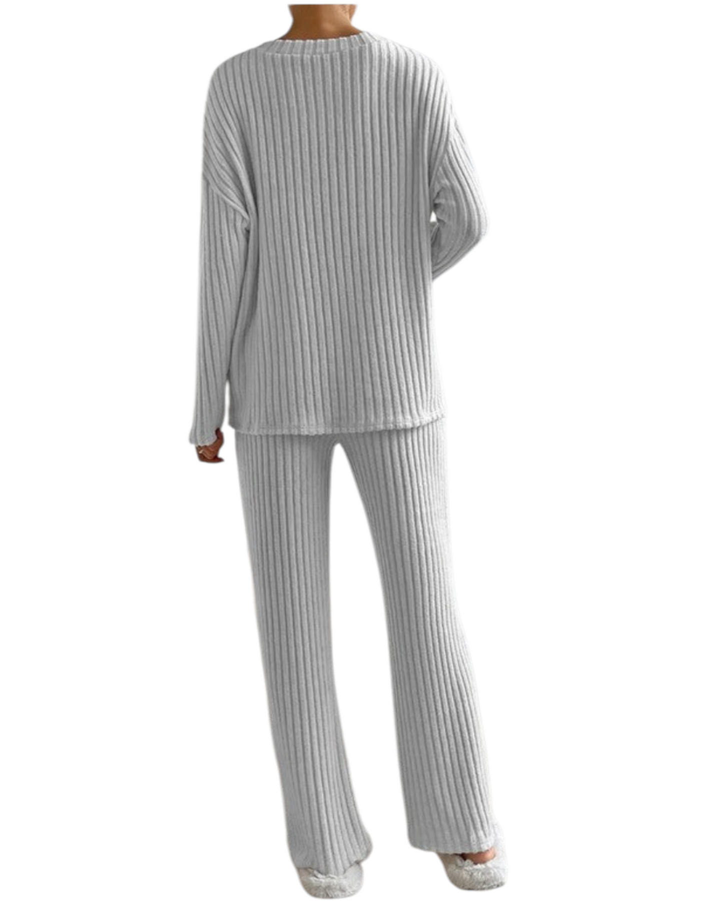 Women Ribbed Knit V Neck Slouchy Two-piece Outfit