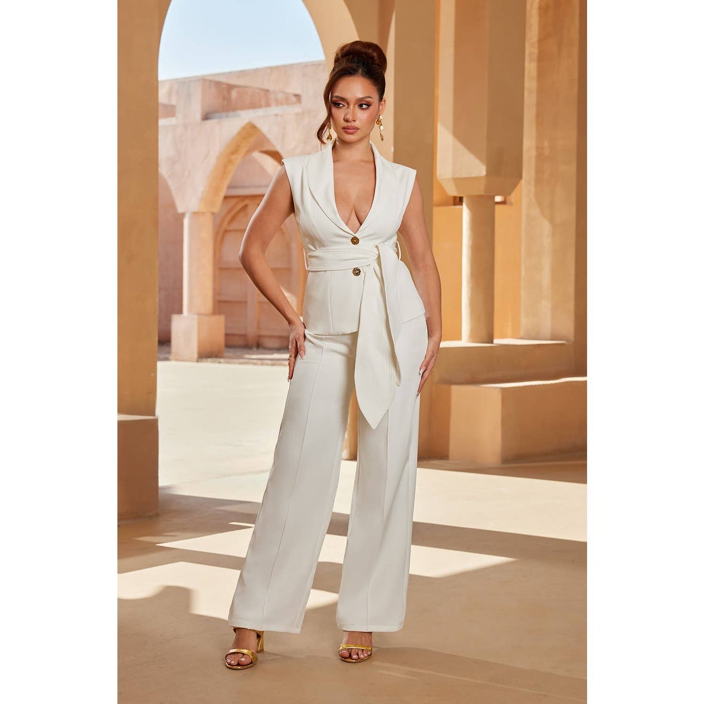 MIDNIGHT ARCHITECTURAL TIE WAIST PANTS SET