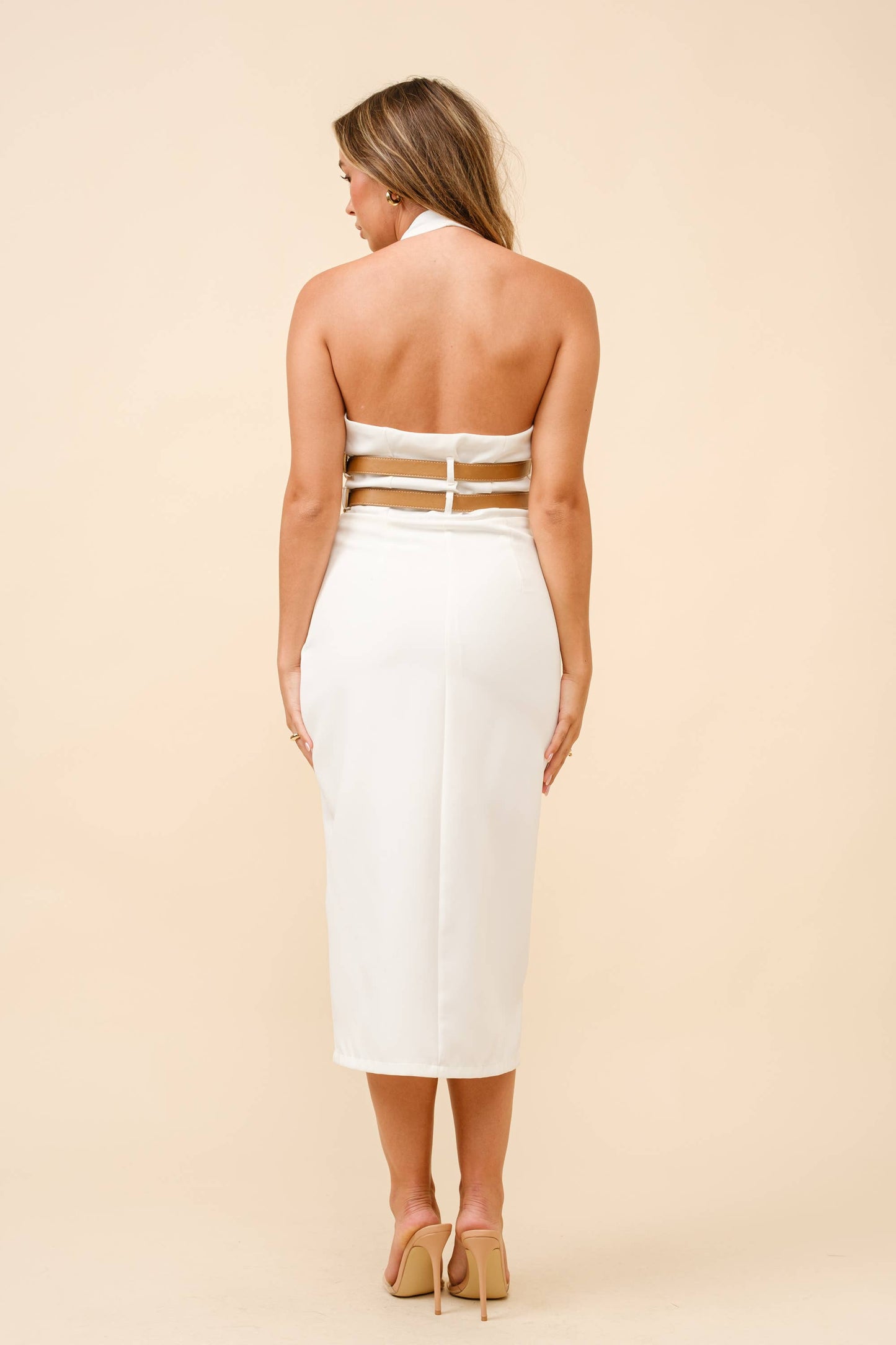 Kennedy Halter midi dress with front slit