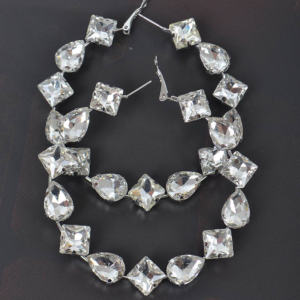 Princess Clear Rhinestone Hoop Earrings