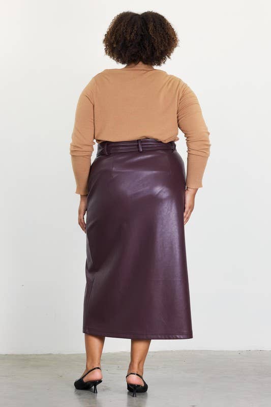 JoJo Faux Leather Midi Skirt With Belt