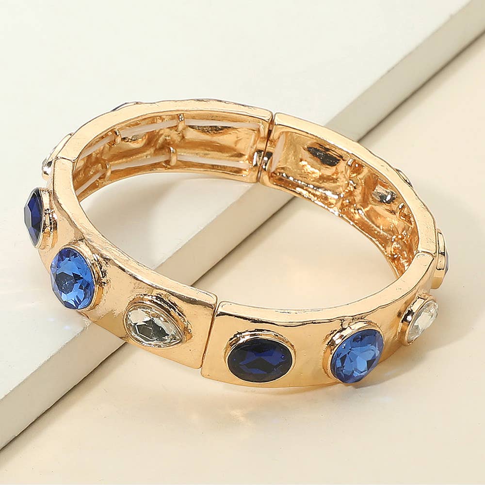 Teardrop Oval Round Stone Embellished Stretch Bracelet