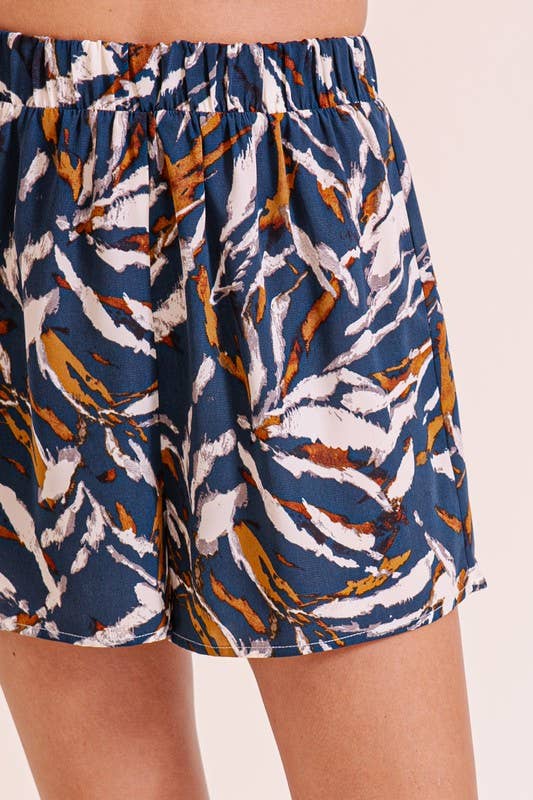 Earthy Print Elastic Waist Shorts