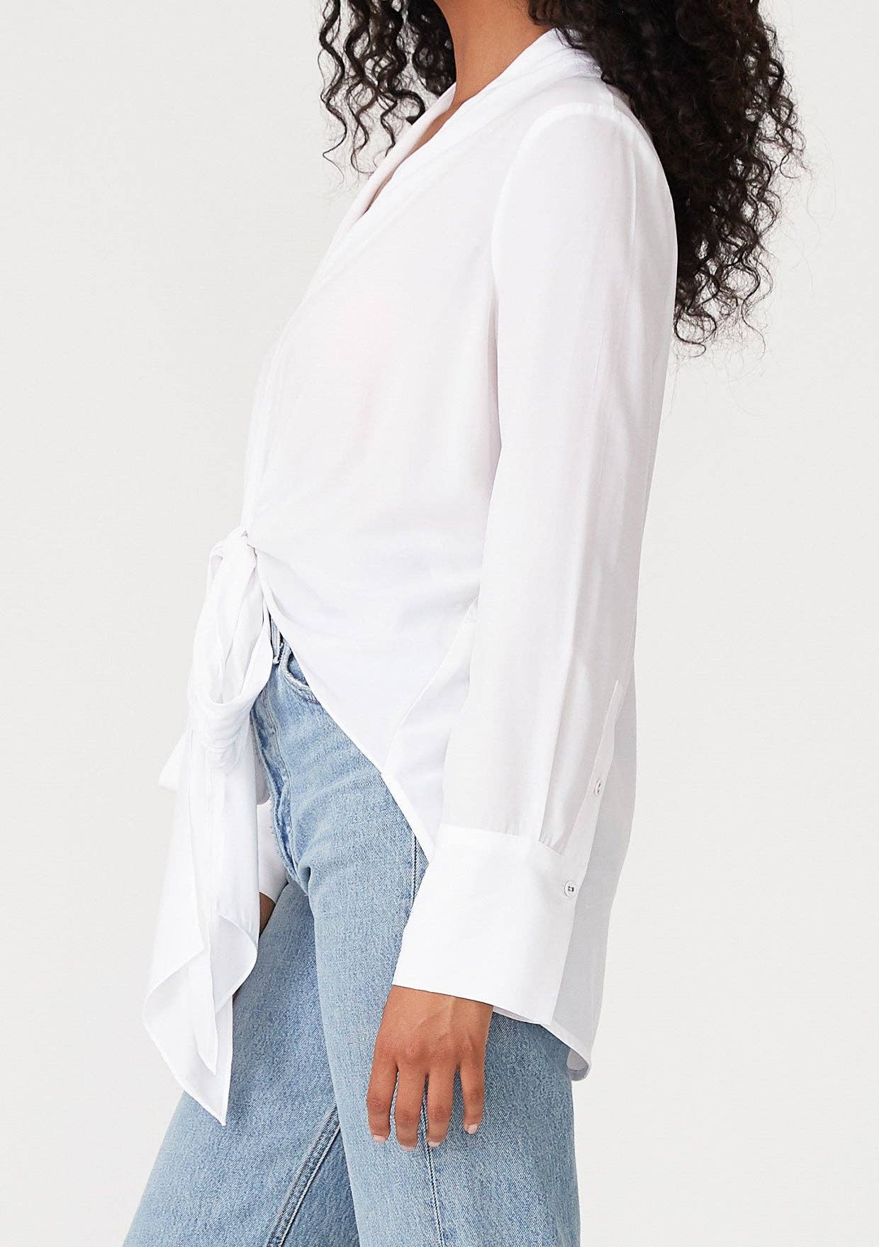 Sherai e V-Neck High Low Tie Front Blouse