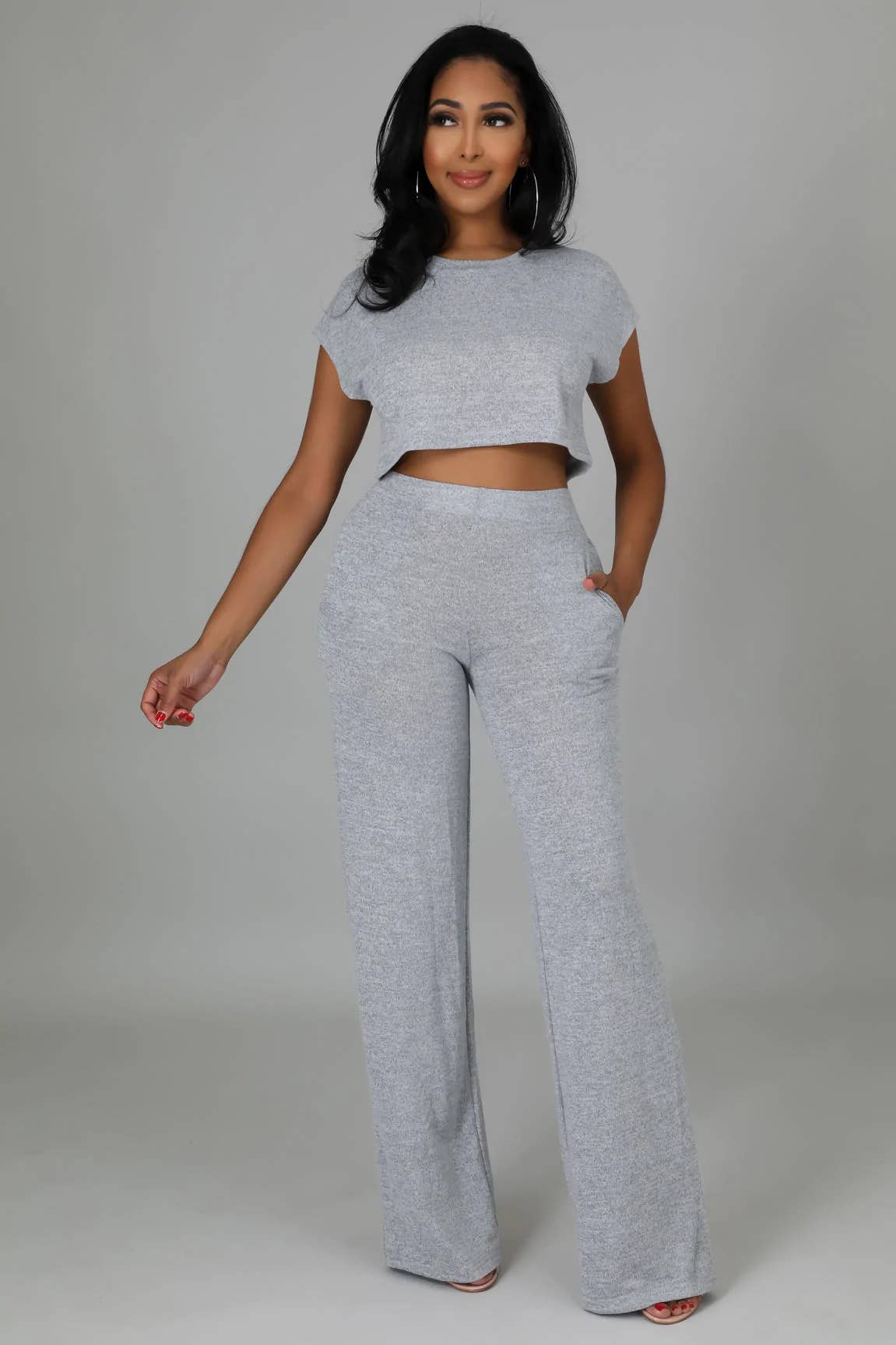Crop Top & Wild Leg Pants Set.