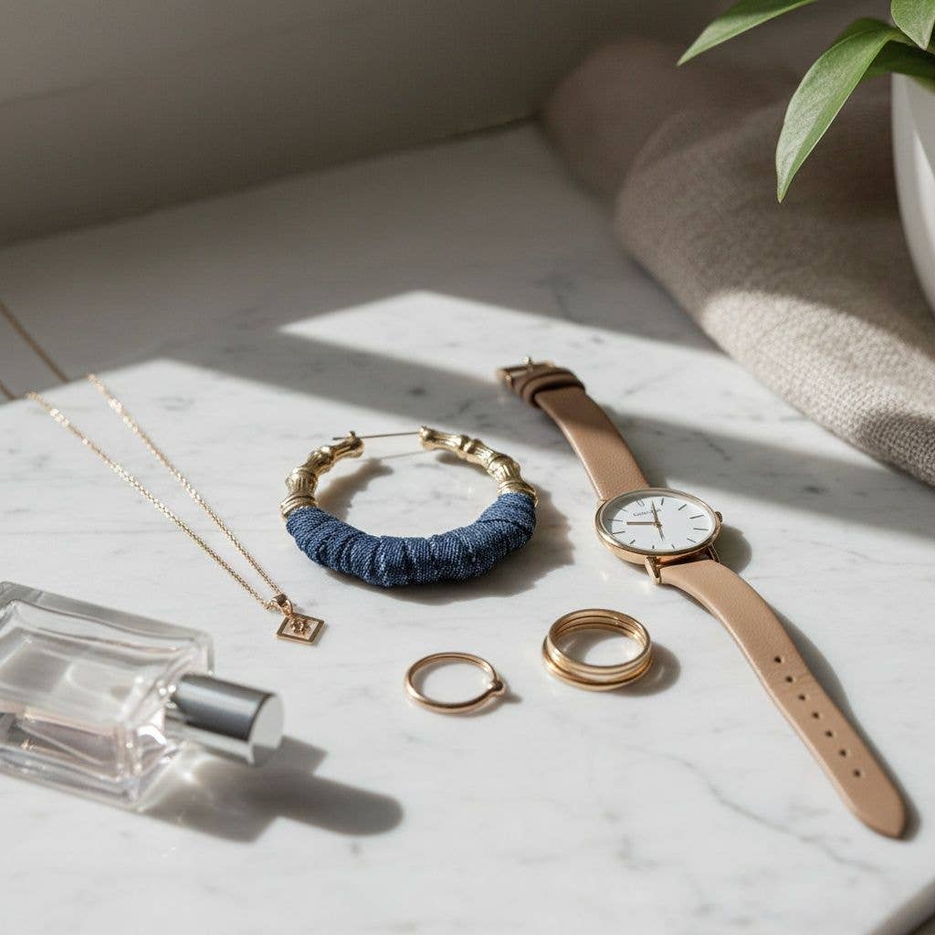 Denim & Gold Earrings