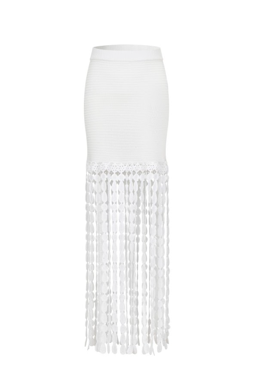 Knit Skirt with Fringe Detail