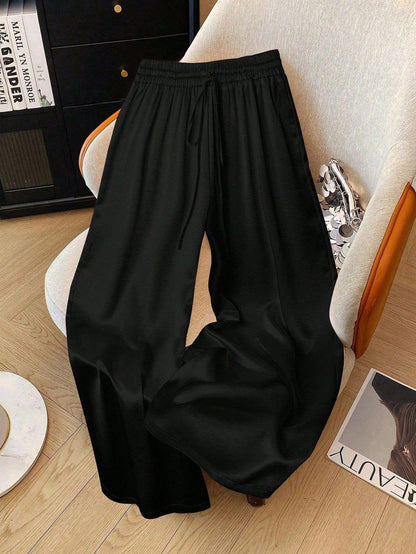 Gabrielle Satin Drawstring Wide-Leg Pants