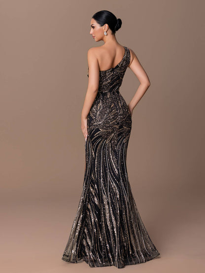 City Glam One Shoulder Sequin Dress by Lilly