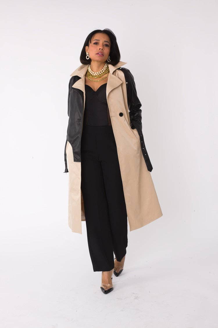 Two-Tone Leather Sleeve Trench