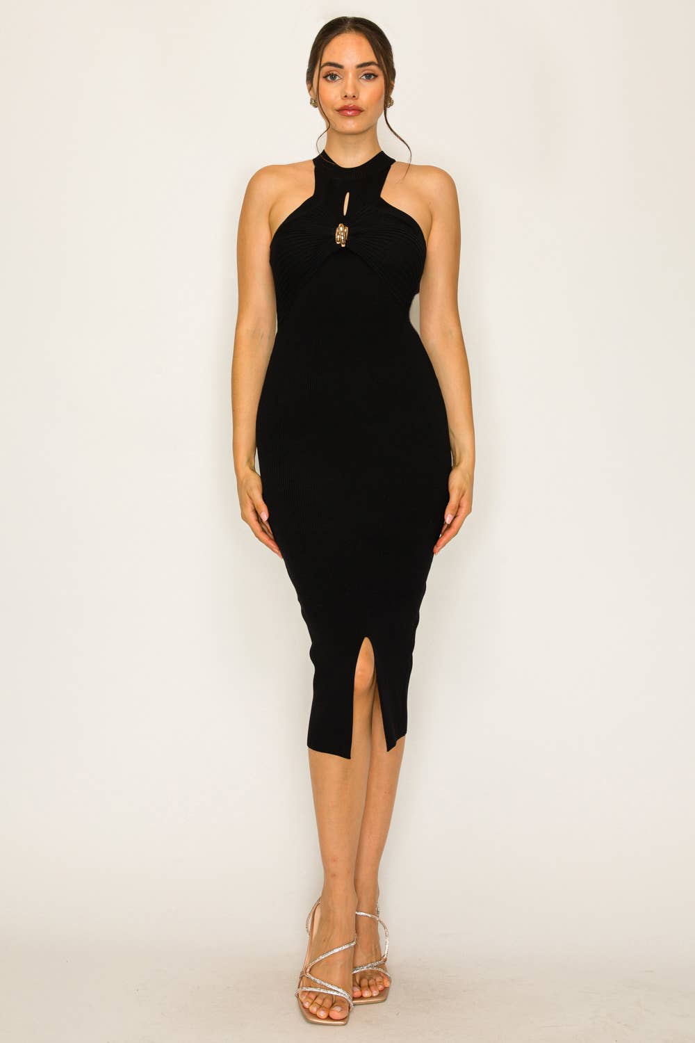 Brittany Keyhole Front Knit Bodycon Midi Dress