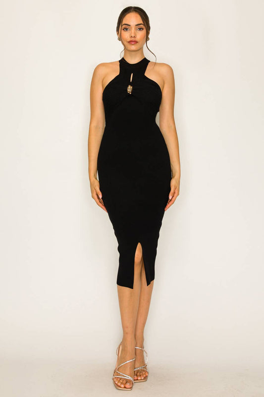 Brittany Keyhole Front Knit Bodycon Midi Dress