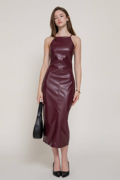 Tyra Leather Midi Dress by Active Basic