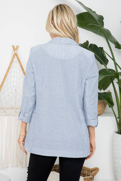 Seersucker Stripe Open Front Blazer