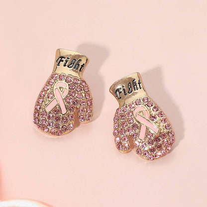 Fight Message Stone Paved Pink Ribbon Boxing Glove Earrings