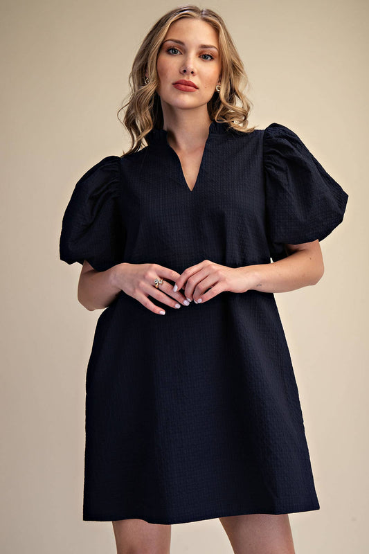 Textured Puff Sleeve Mini Dress
