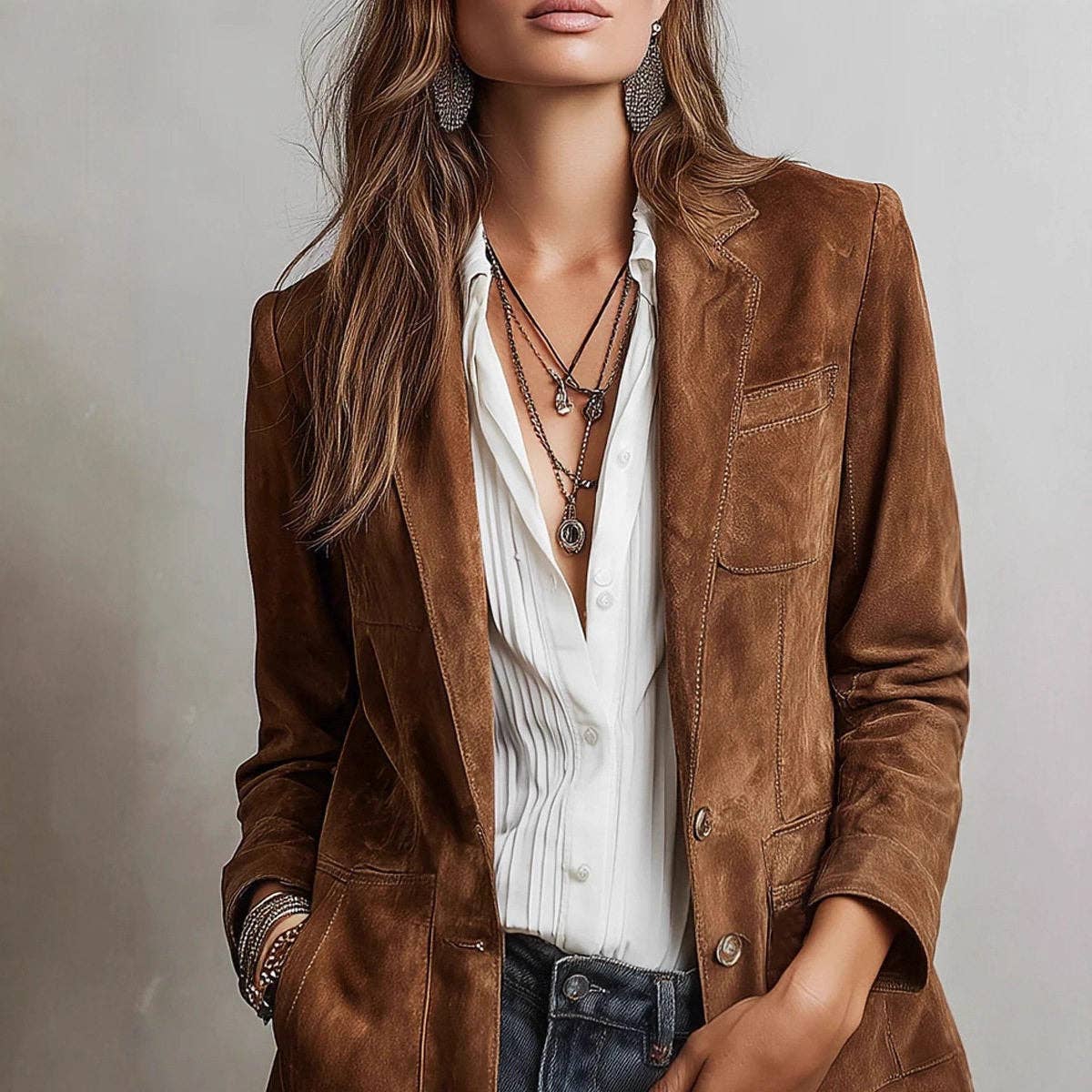 Faux suede  Single Button Jacket by Sheer