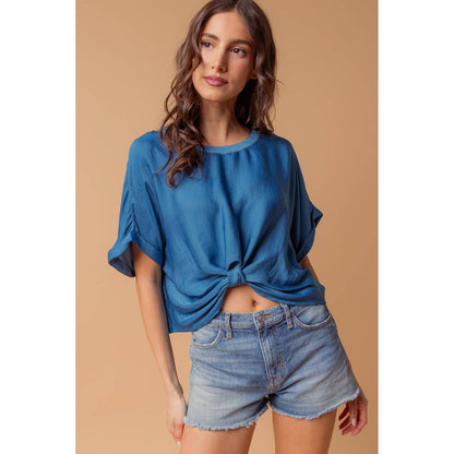 Satin T-shirt With Front Knot Detail