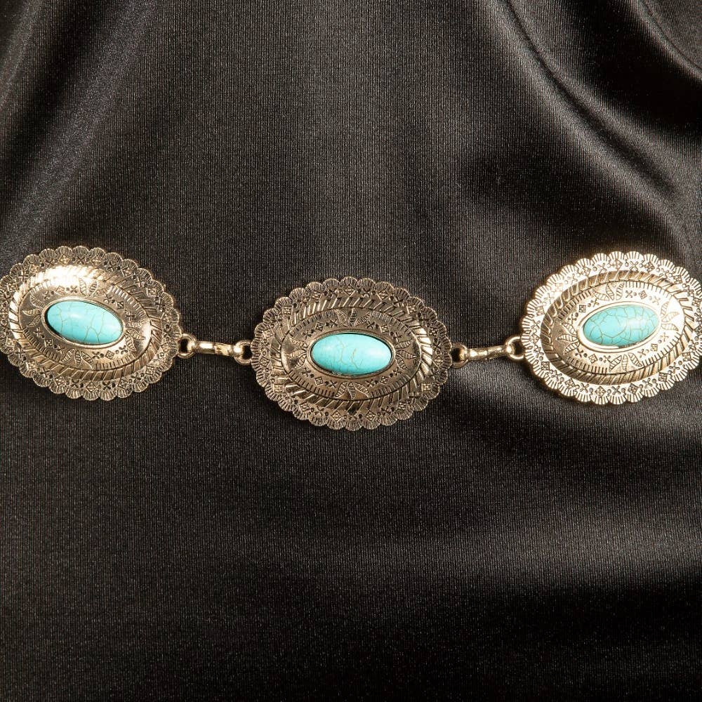 Western Turquoise Oval Concho Chain Belt