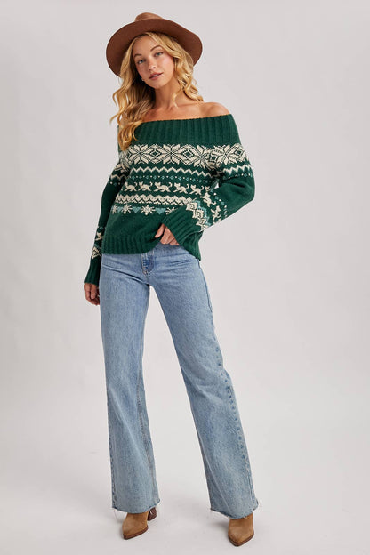 SNOW ISLE OFF SHOULDER KNIT SWEATER - HOLIDAY