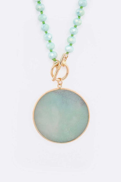 Circle Genuine Stone Pendant Convertible Necklace