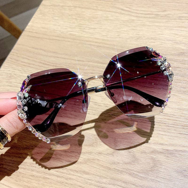 Trendy UV400 Polygon Sunglasses With Rhinestones