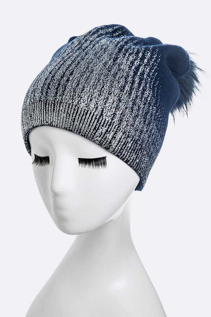 Metallic Cashmere Fur Pom Beanie