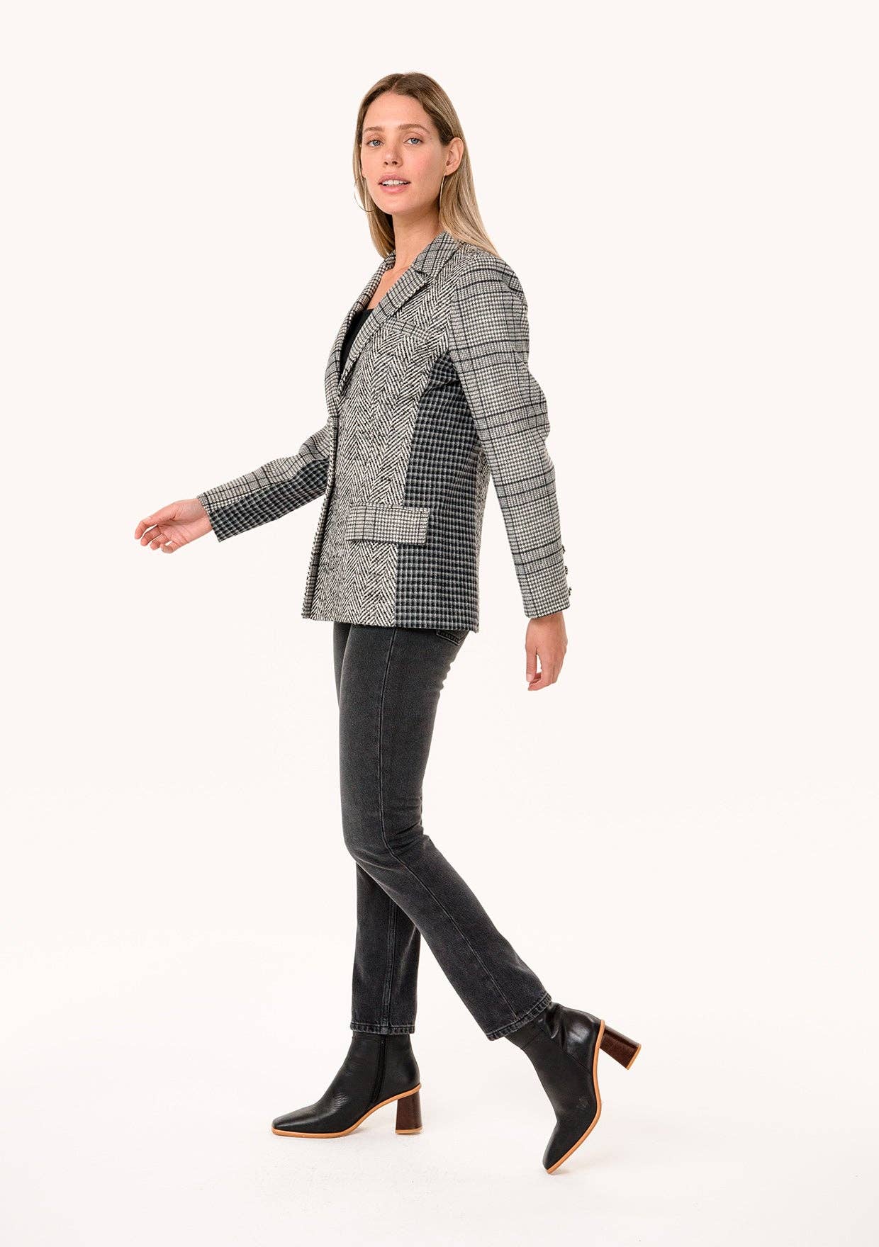 Jennifer Plaid Patchwork Single-Breasted Blazer