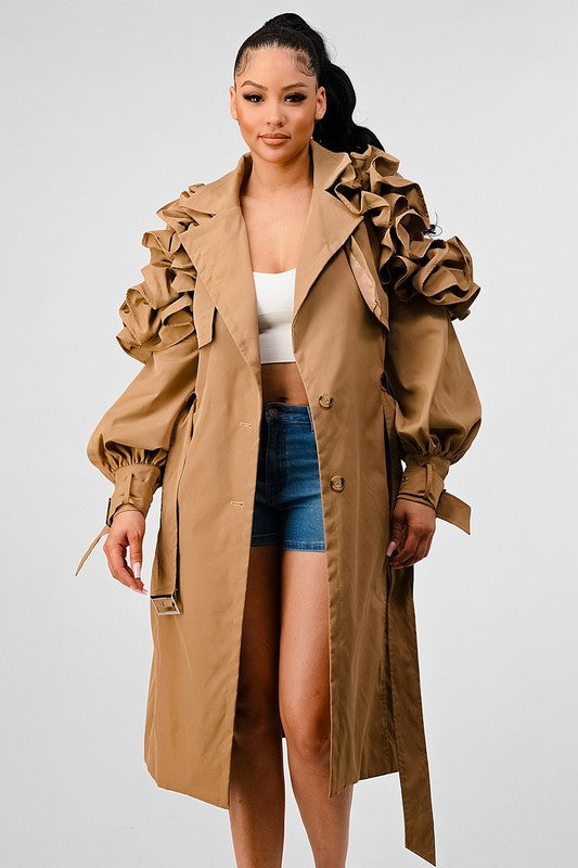 ATHINA FALL TRANSTION FLORAL SLEEVE TRENCH COAT