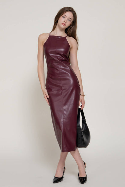 Tyra Leather Midi Dress by Active Basic