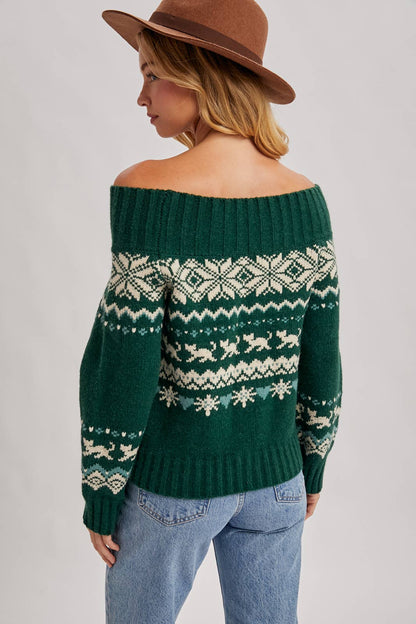 SNOW ISLE OFF SHOULDER KNIT SWEATER - HOLIDAY
