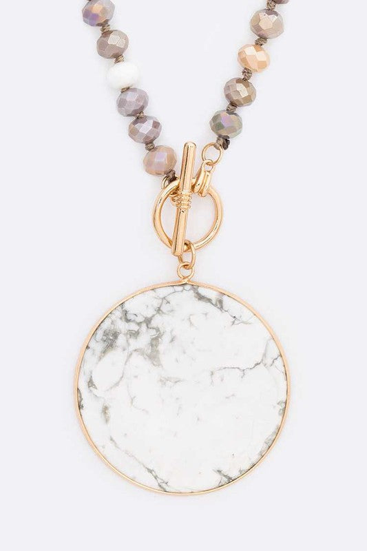 Circle Genuine Stone Pendant Convertible Necklace