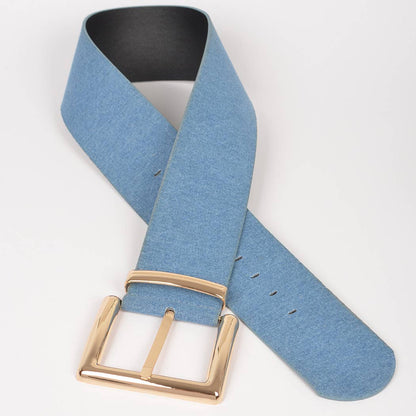 Oversized Metal Buckle Denim Waist Belt