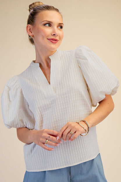 Puff Sleeve Top Textured Fabric By Glam Apprarel